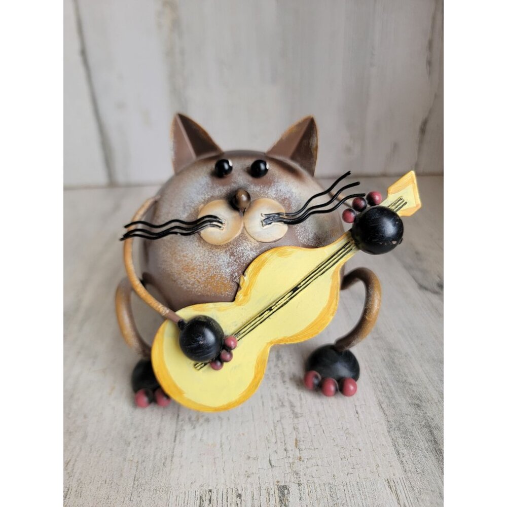 Metal unique guitar‎ player cat kitten xmas decor figure